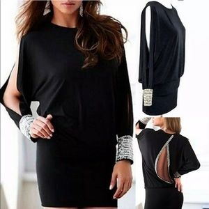 Moda International Embellished Open Back Black Dress, XS. NWOT.